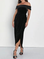 Off-shoulder Wrap Dress Side Slit (5)