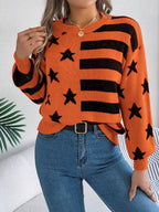 Stars Stripes Pattern Casual Round Neck Sweater (12)