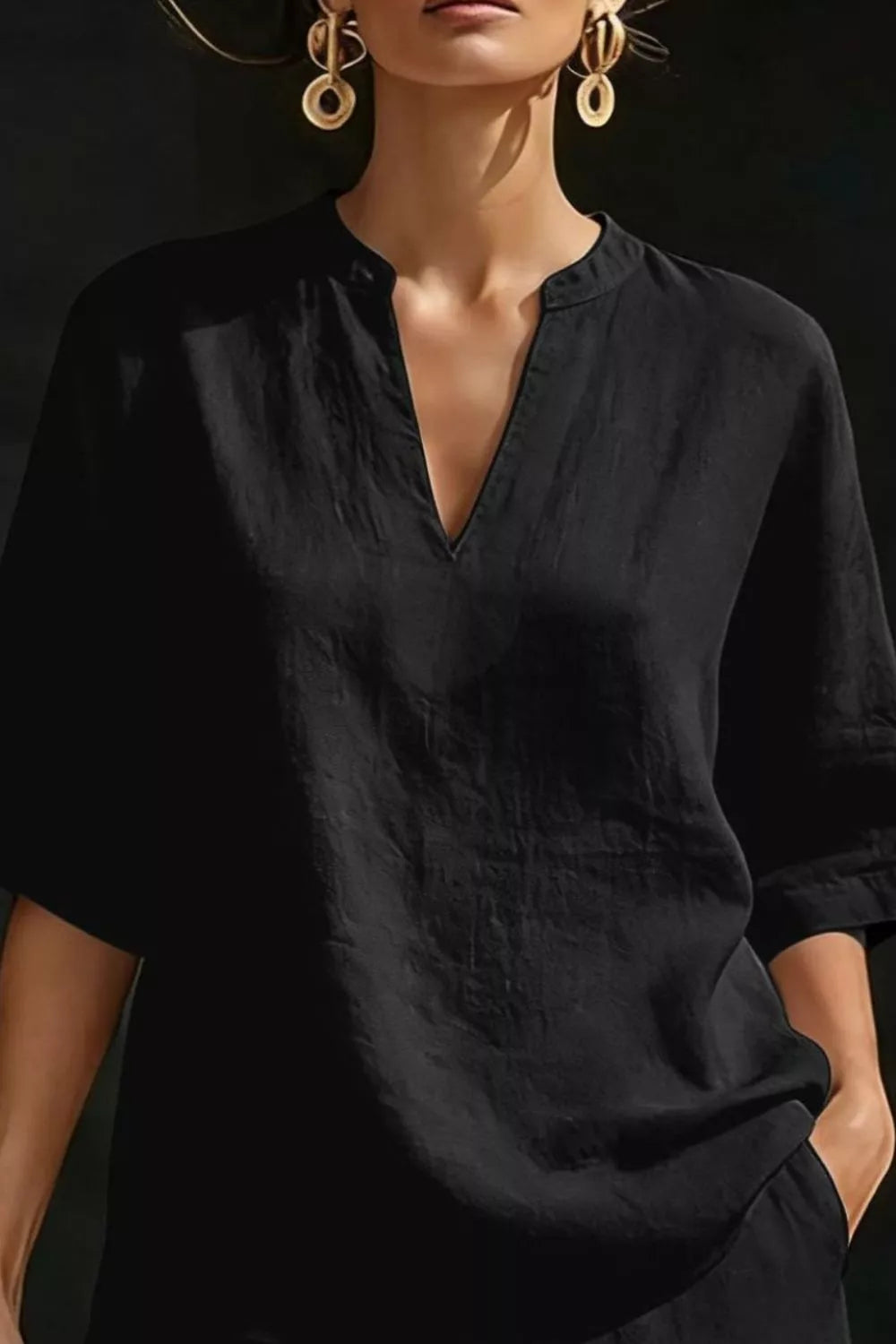 Notched Half Sleeve Top Shorts Set (14)