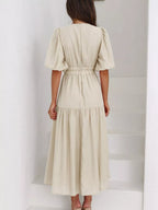 V-neck Puff Sleeve Midi Dress (19)