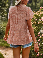 Printed Ruffle Sleeve Babydoll Blouse (20)