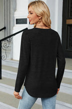 Decorative Button Round Neck T-shirt (6)