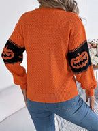Pumpkin Round Neck Long Sleeve Sweater (3)