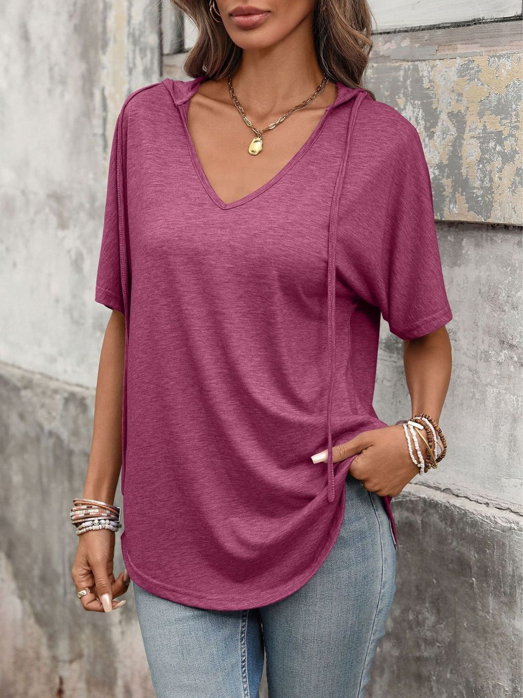 Casual Short Sleeve Hooded T-shirt (16)