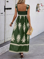 Smocked Printed Square Neck Maxi Dress (26)