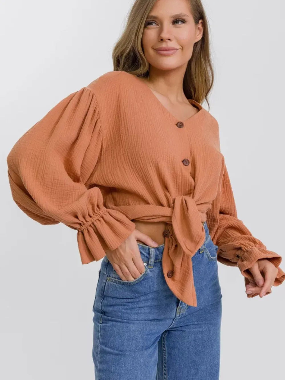 Button Up Flounce Sleeve Shirt (4)