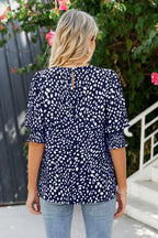 Polka Dot Round Neck Lantern Sleeve Blouse (15)