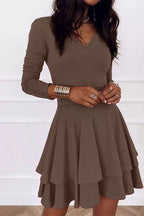 Layered Long Sleeve V-neck Mini Dress (2)