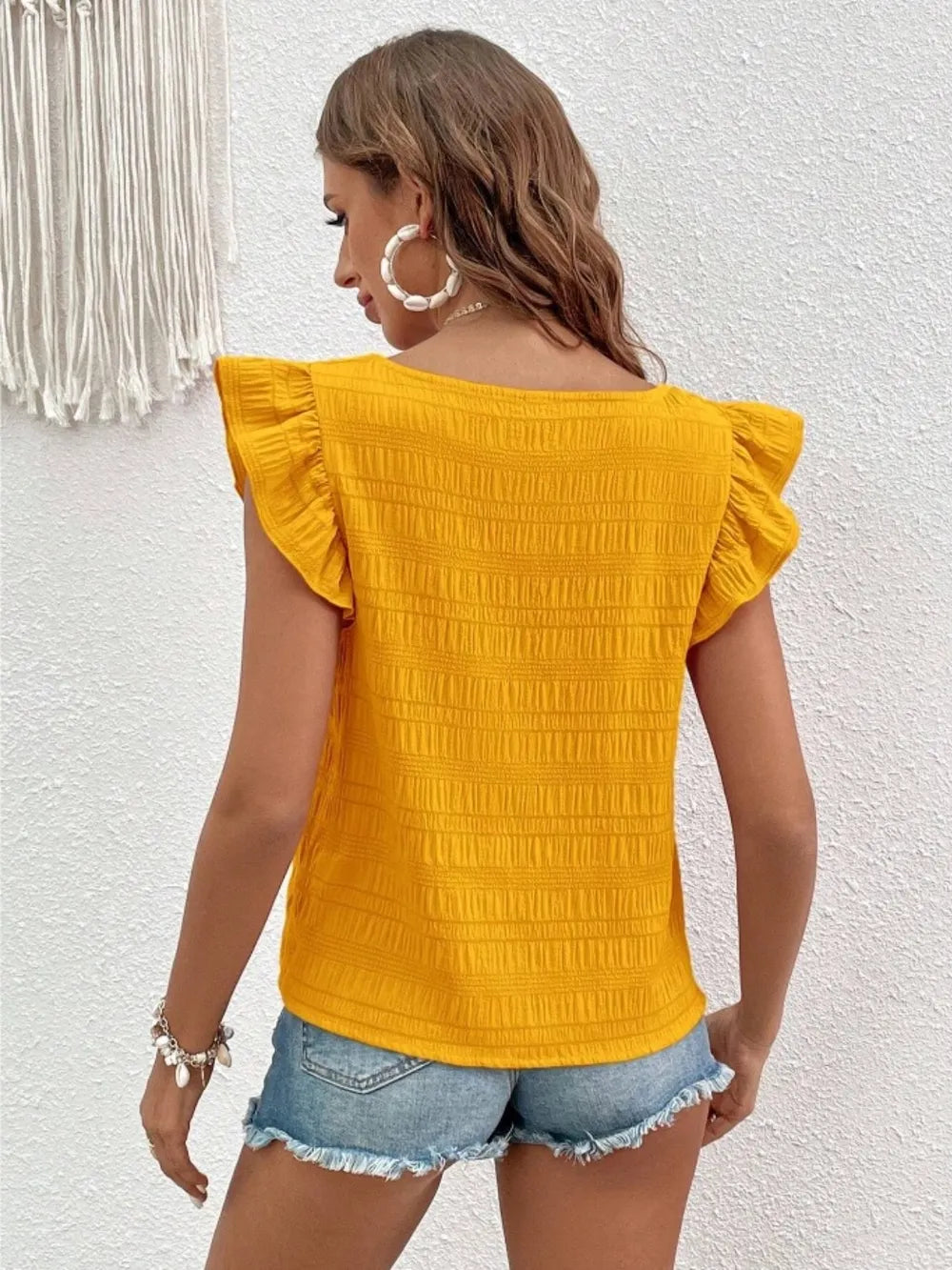 Ruffled Square Neck Cap Sleeve Blouse (32)