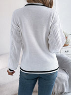 Cable Knit V-neck Long Sleeve Sweater (14)