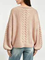 Chunky Cable Knit Round Neck Sweater (2)