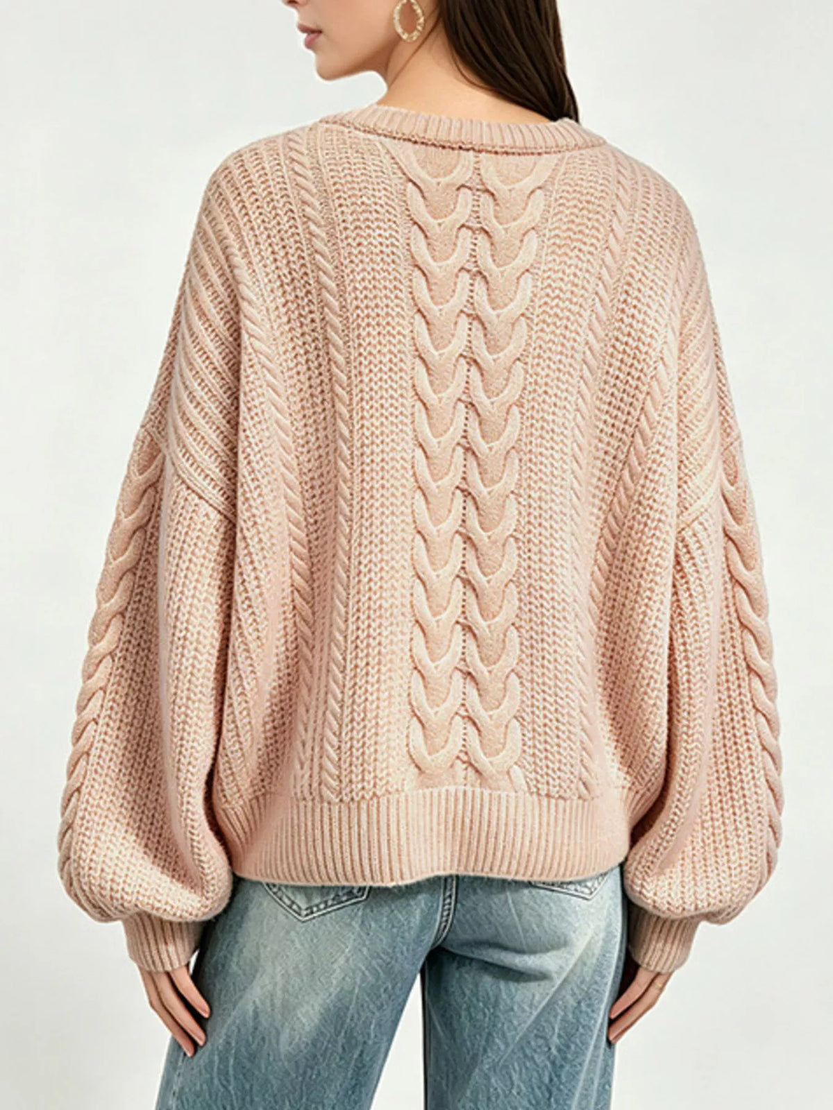Chunky Cable Knit Round Neck Sweater (2)