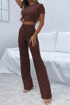 Round Neck Short Sleeve Top Pants Set (5)