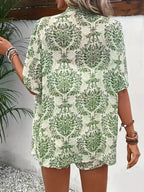 Printed Open Front Cardigan Shorts Set (5)