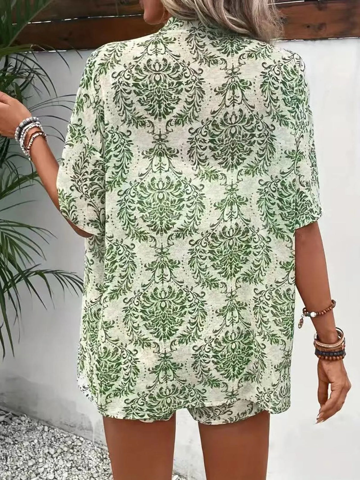 Printed Open Front Cardigan Shorts Set (5)