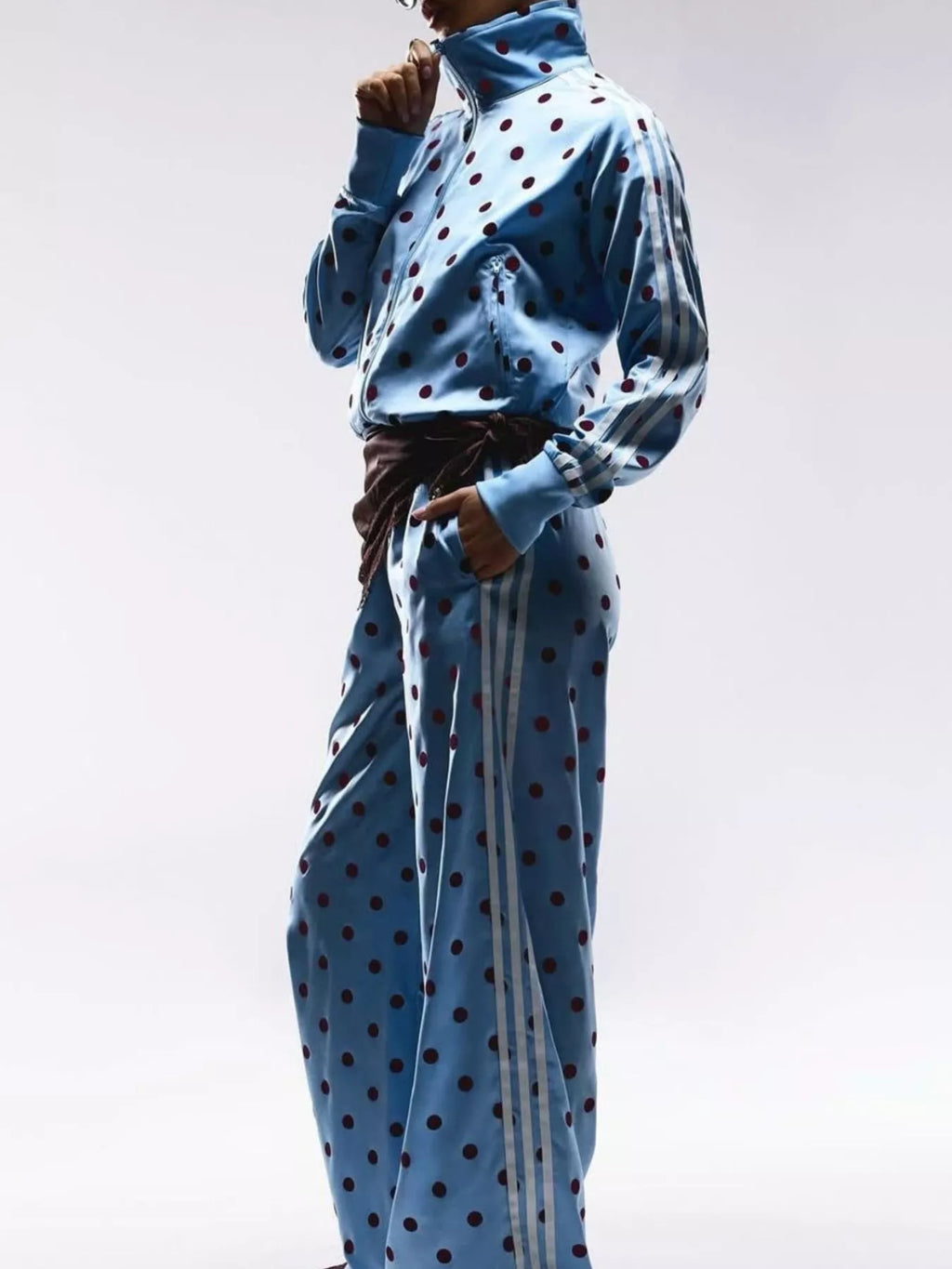 Polka Dot Side Striped Outerwear Pants Set (11)