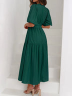 V-neck Puff Sleeve Midi Dress (23)
