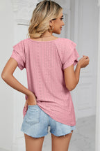 Eyelet V-neck Short Sleeve T-shirt (9)