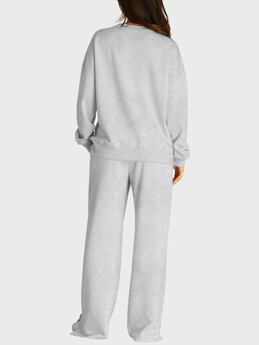Round Neck Long Sleeve Top Slit Pants Set (2)