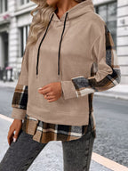 Plaid Drawstring Long Sleeve Hoodie (21)