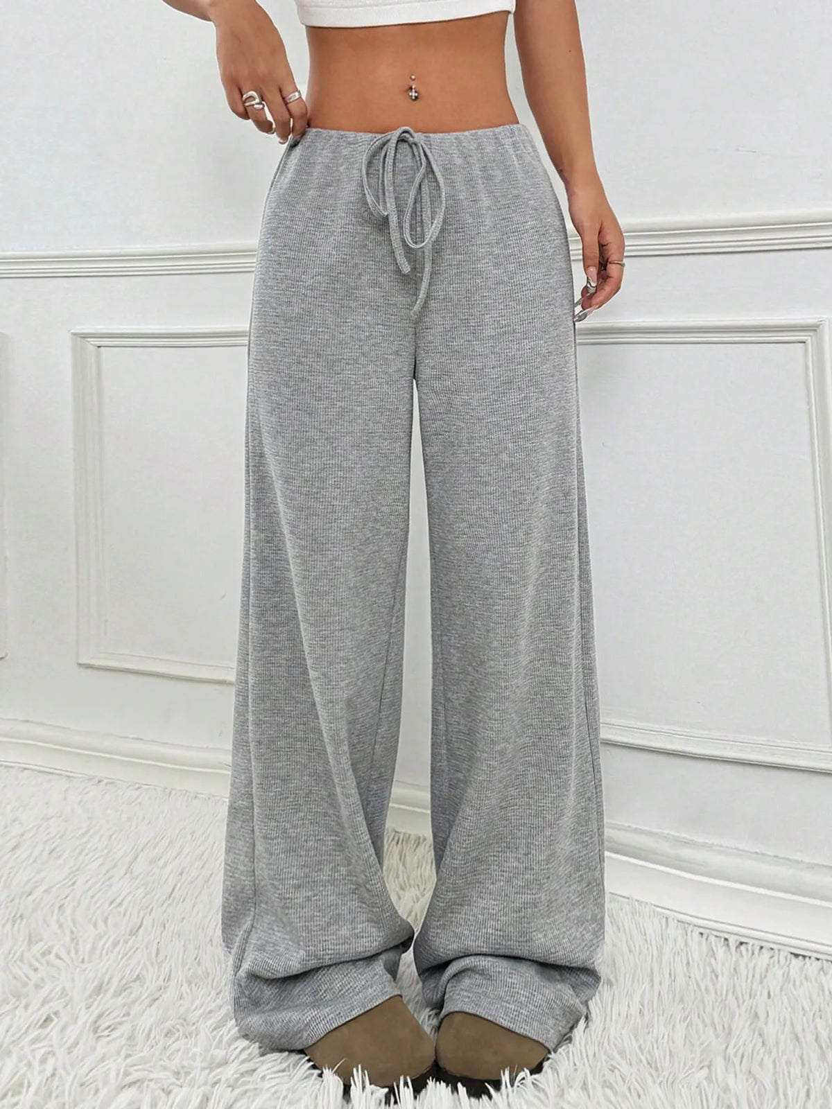 Striped Wide Leg Drawstring Pants (26)