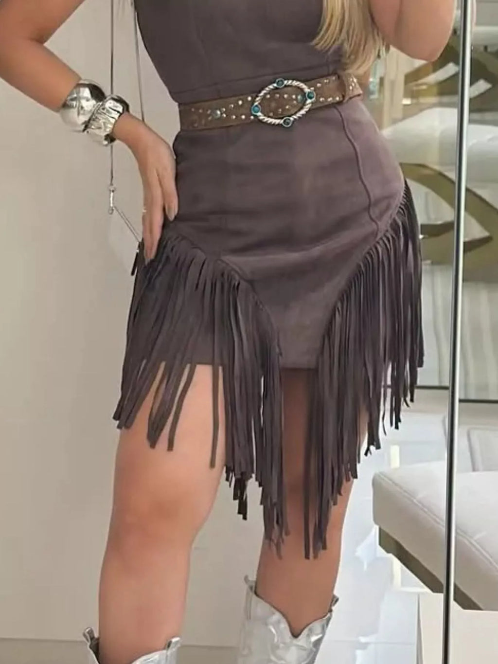 Sleeveless Fringed Mini Dress (5)