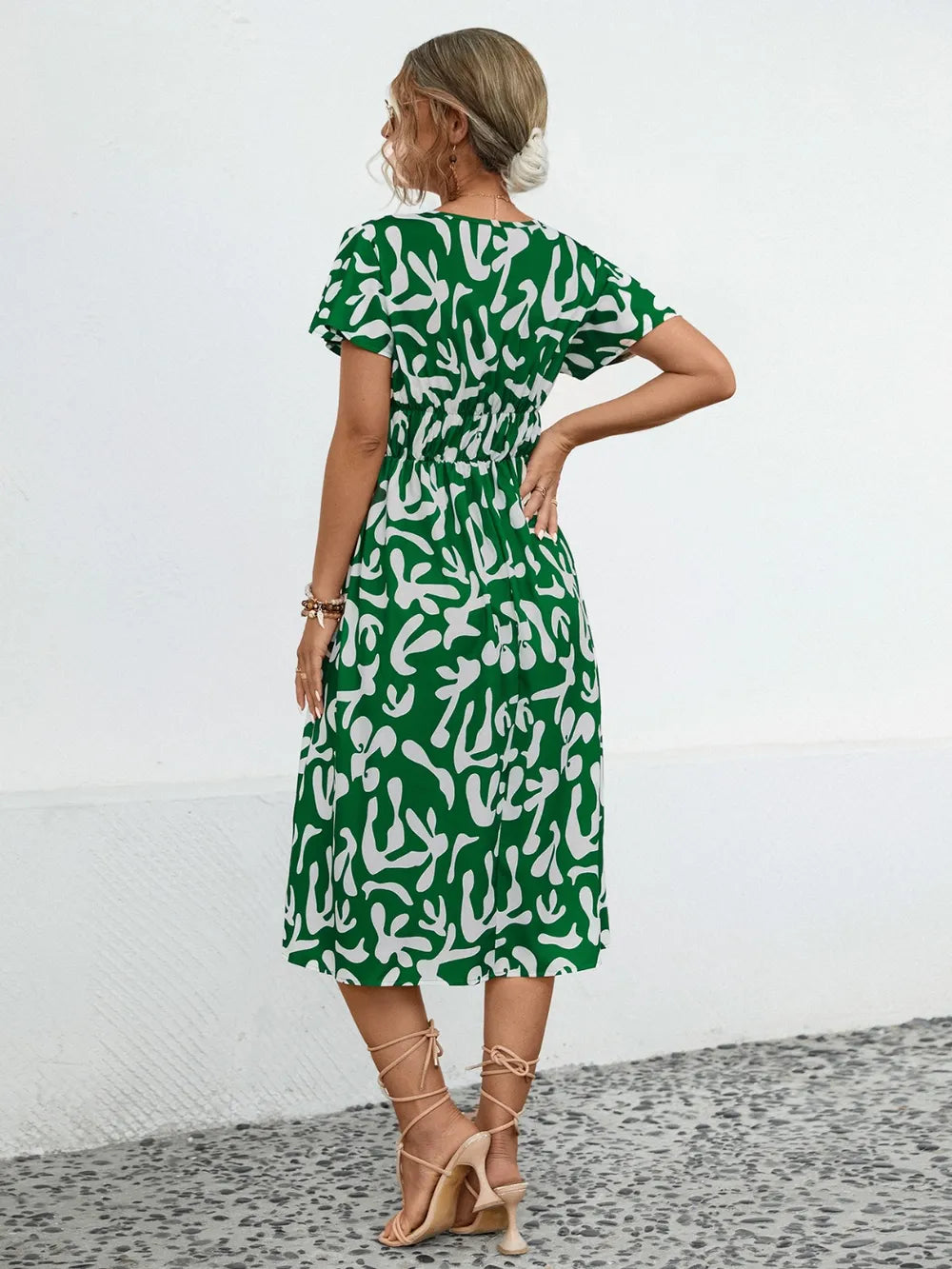 Printed V-neck Short Sleeve Dress (8)