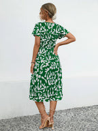 Printed V-neck Short Sleeve Dress (8)
