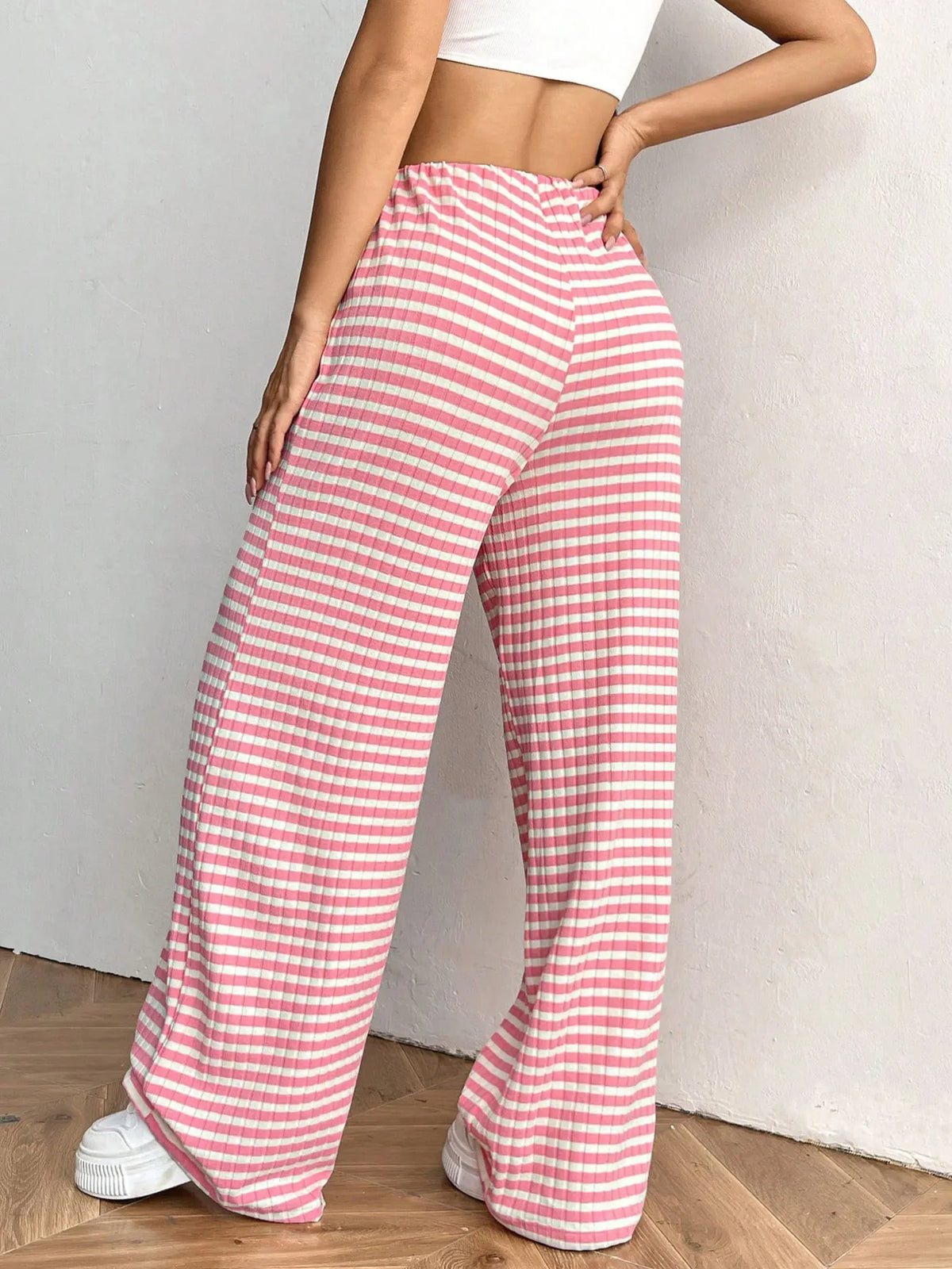 Striped Wide Leg Drawstring Pants (7)
