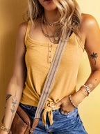 Full Size Ribbed Button Front Tie Hem Cami Tank Top Plus (6)