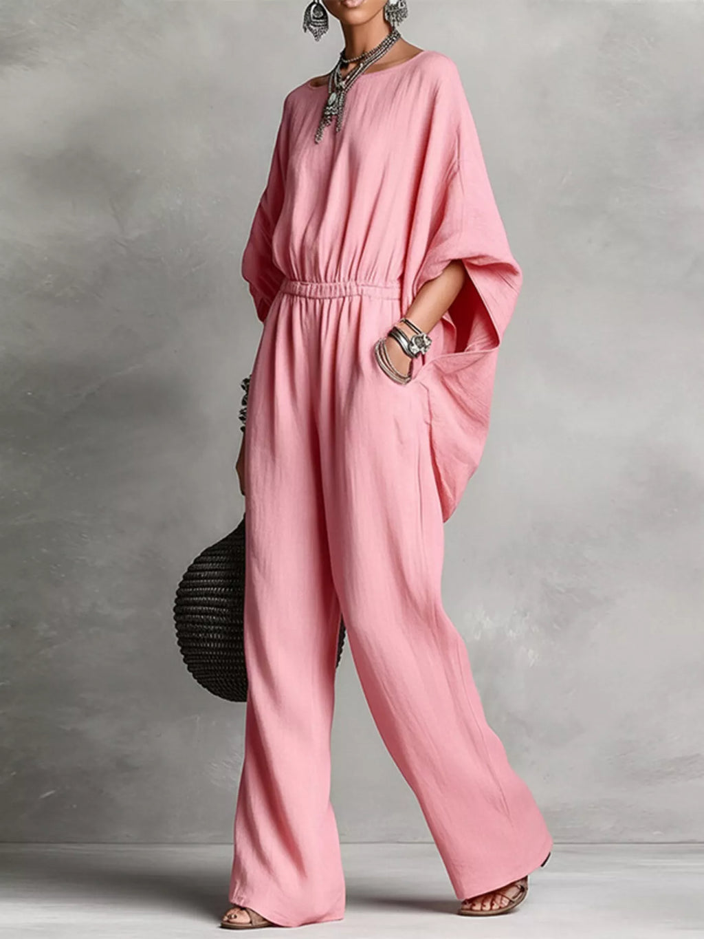 Full Size Boat Neck Batwing Sleeve Wide-leg Jumpsuit Plus (3)