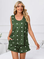 Heart Scoop Neck Tank Shorts Lounge Set (13)