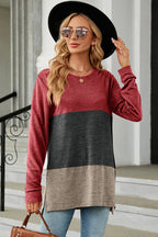 Block Round Neck Long Sleeve T-shirt