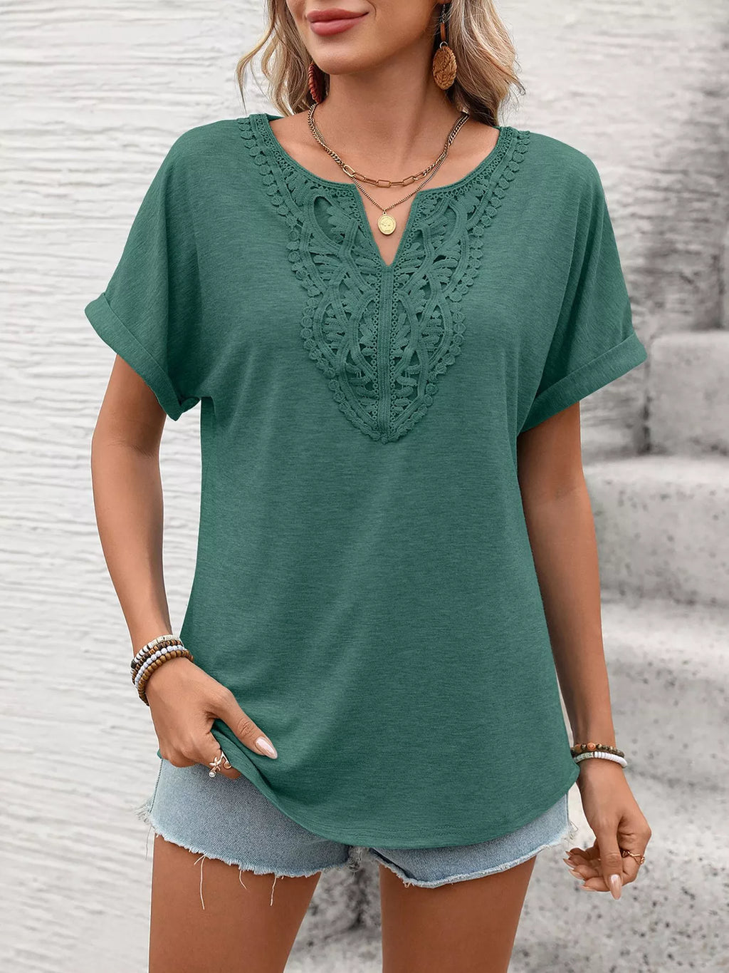 Lace Trim Short Sleeve T-shirt (14)