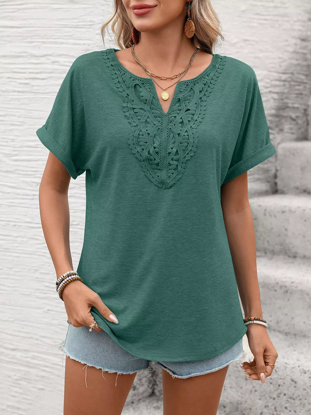 Lace Trim Short Sleeve T-shirt (14)