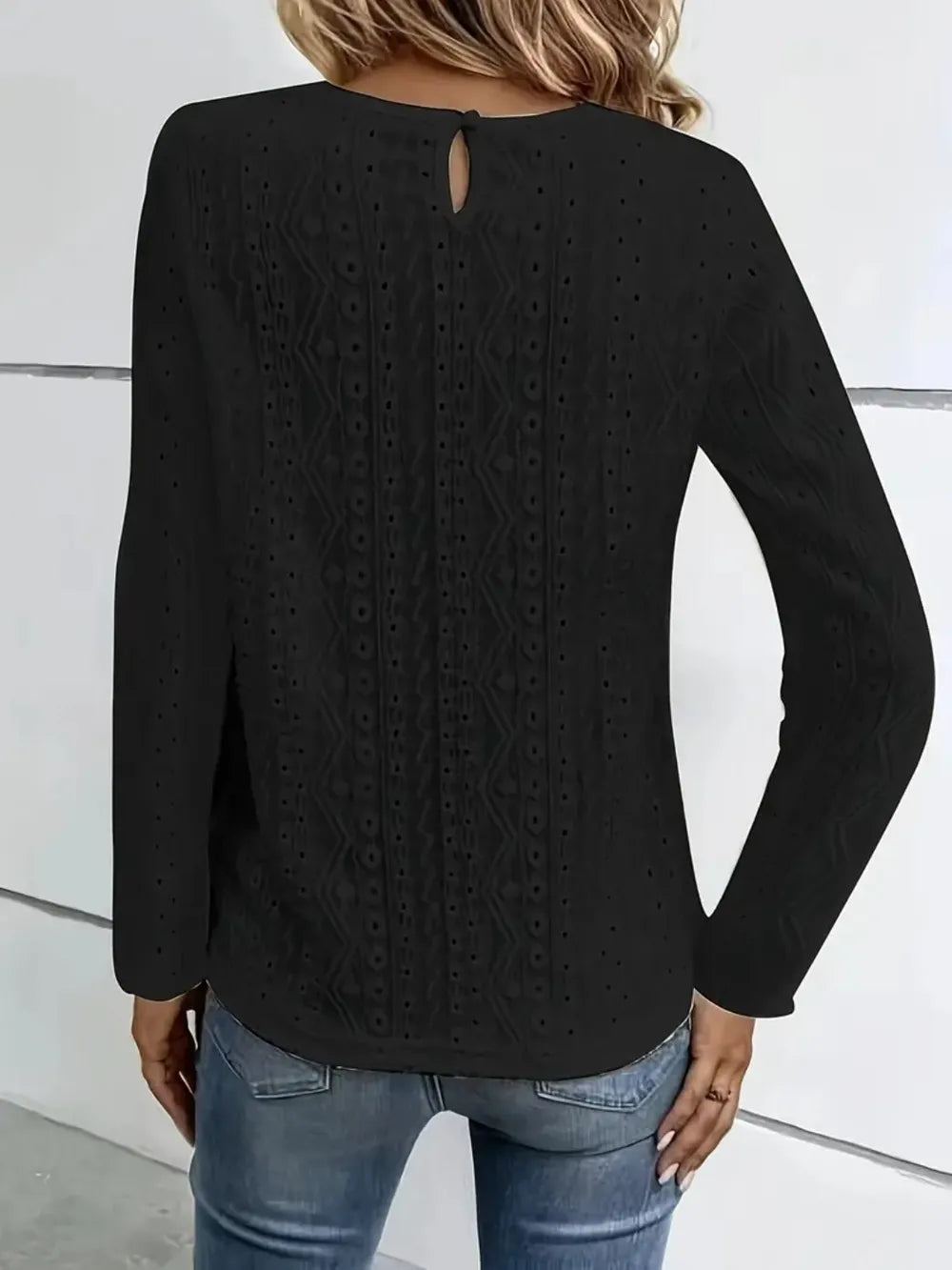 Lace Eyelet Long Sleeve Top (5)