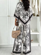 Asymmetrical Printed Top Wide-leg Pants Set (6)