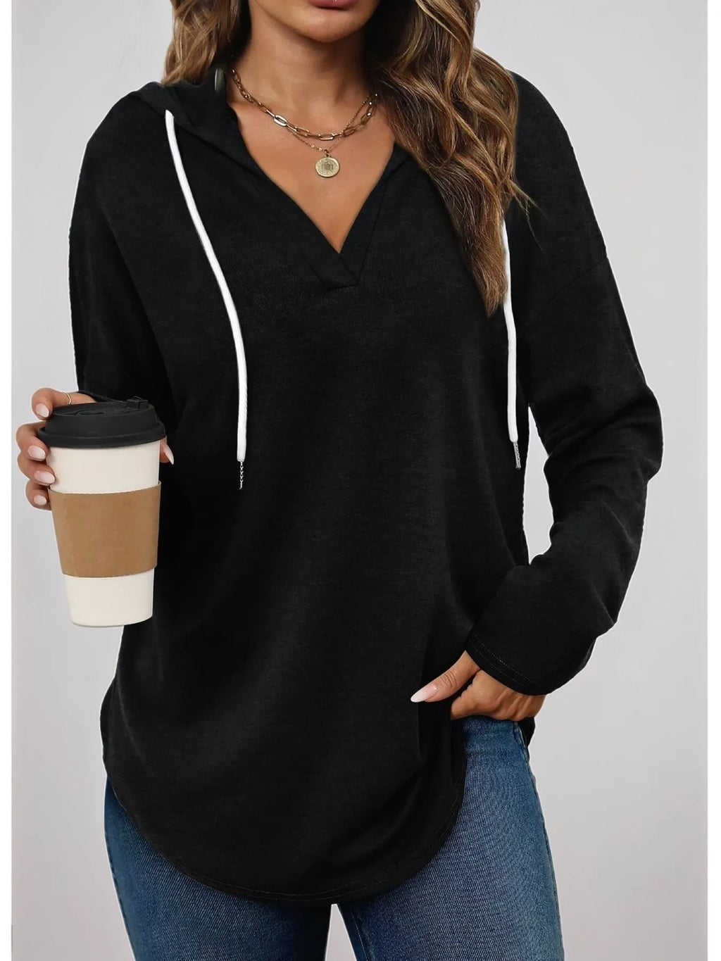 Full Size Drawstring Long Sleeve Hoodie Plus (3)