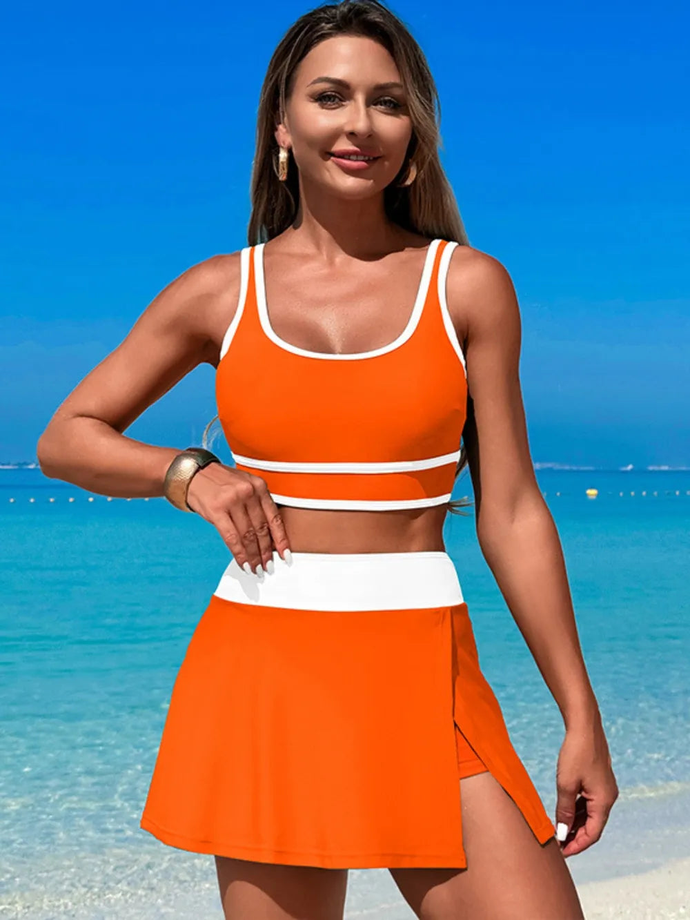 Scoop Neck Top Skort Swim Set (15)