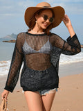 Openwork Dropped Shoulder Long Sleeve Cover-up