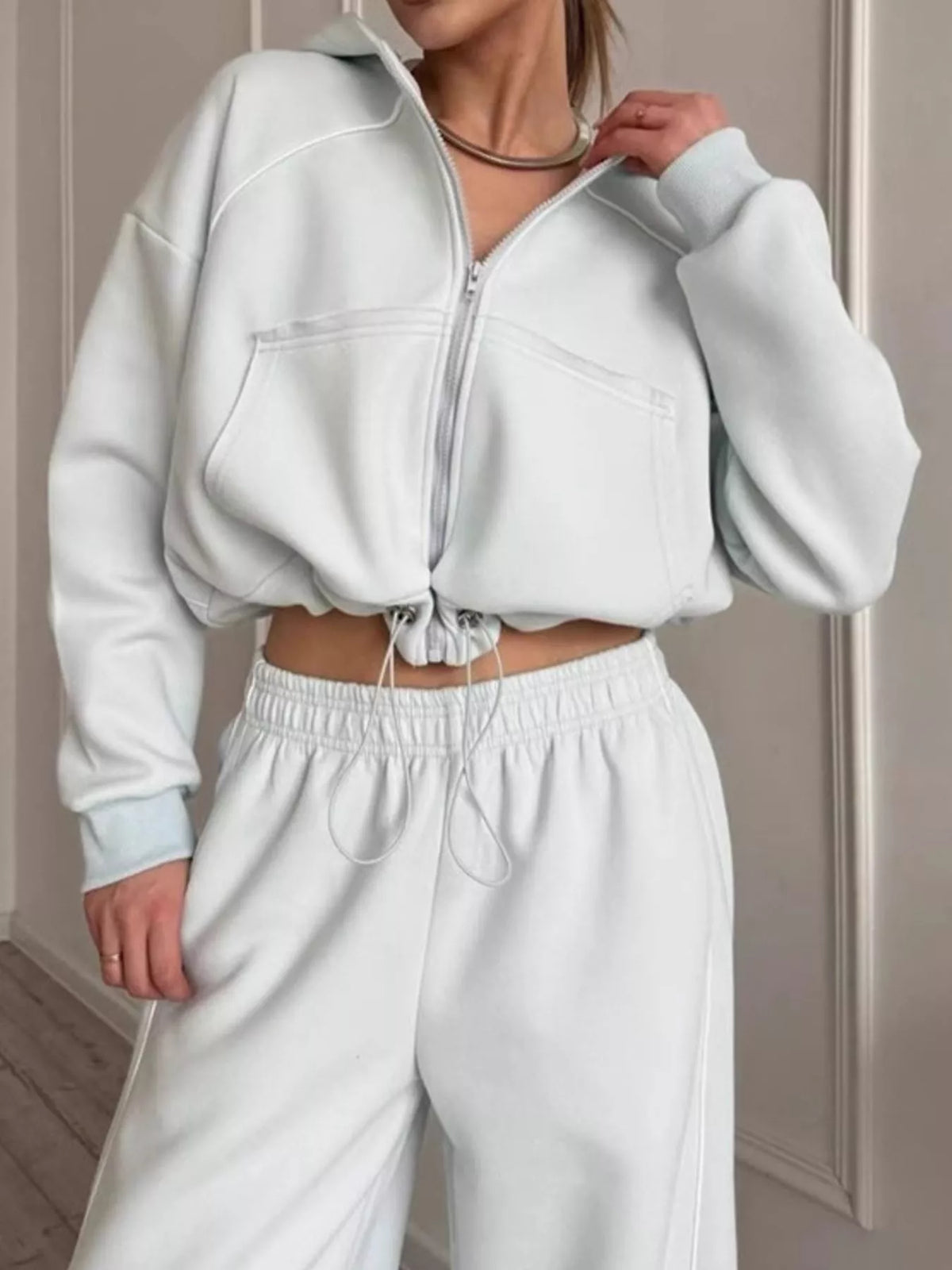 Fleece Zip-up Hoodie Joggers Set (20)