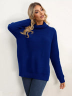 Slit Turtleneck Dropped Shoulder Sweater (29)