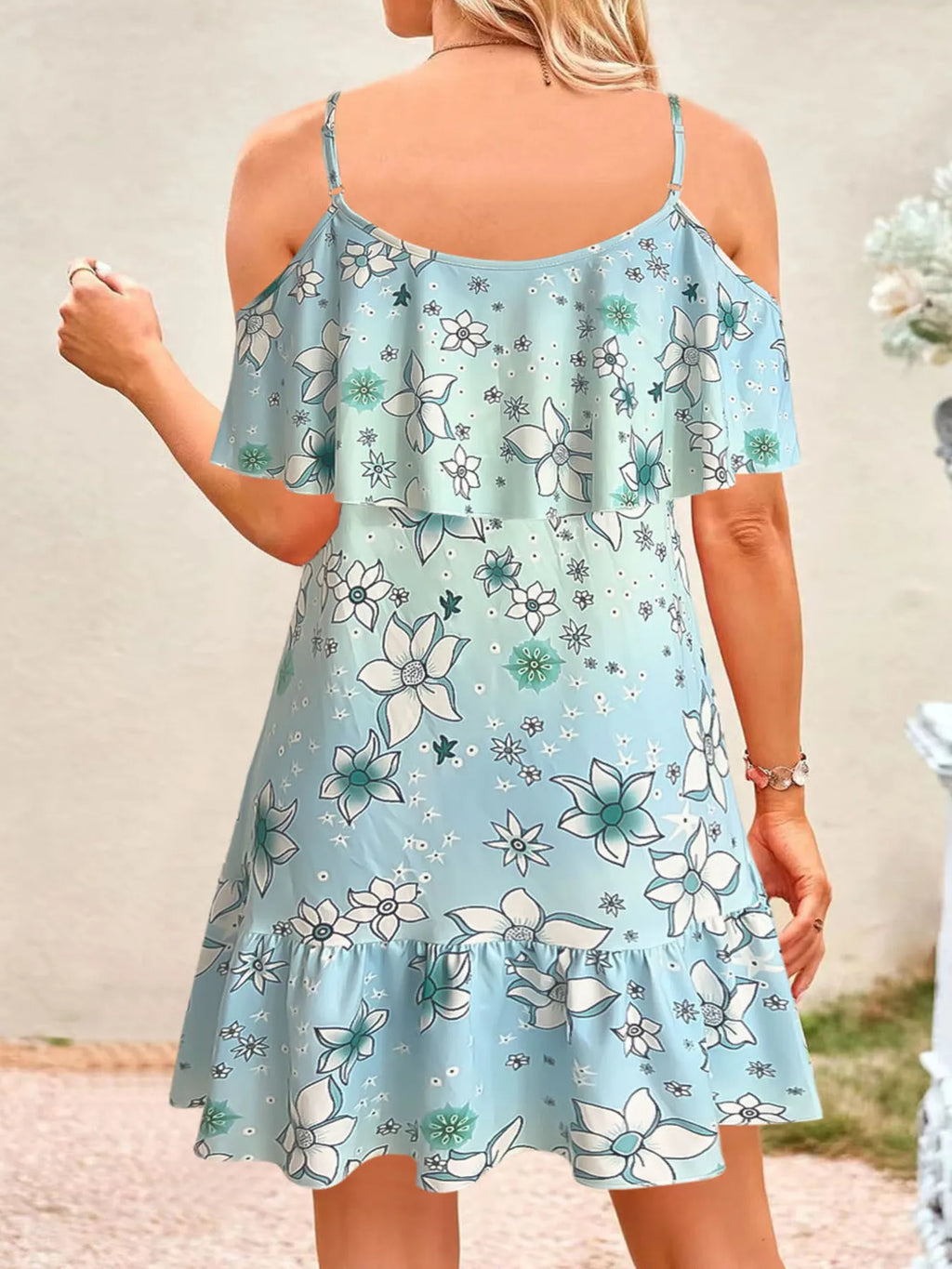 Floral Cold Shoulder Ruffle Mini Dress (5)