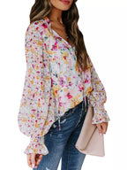 Full Size Floral Print Smocked Cuff Blouse Plus (2)