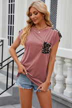 Leopard Round Neck Cap Sleeve T-shirt (10)