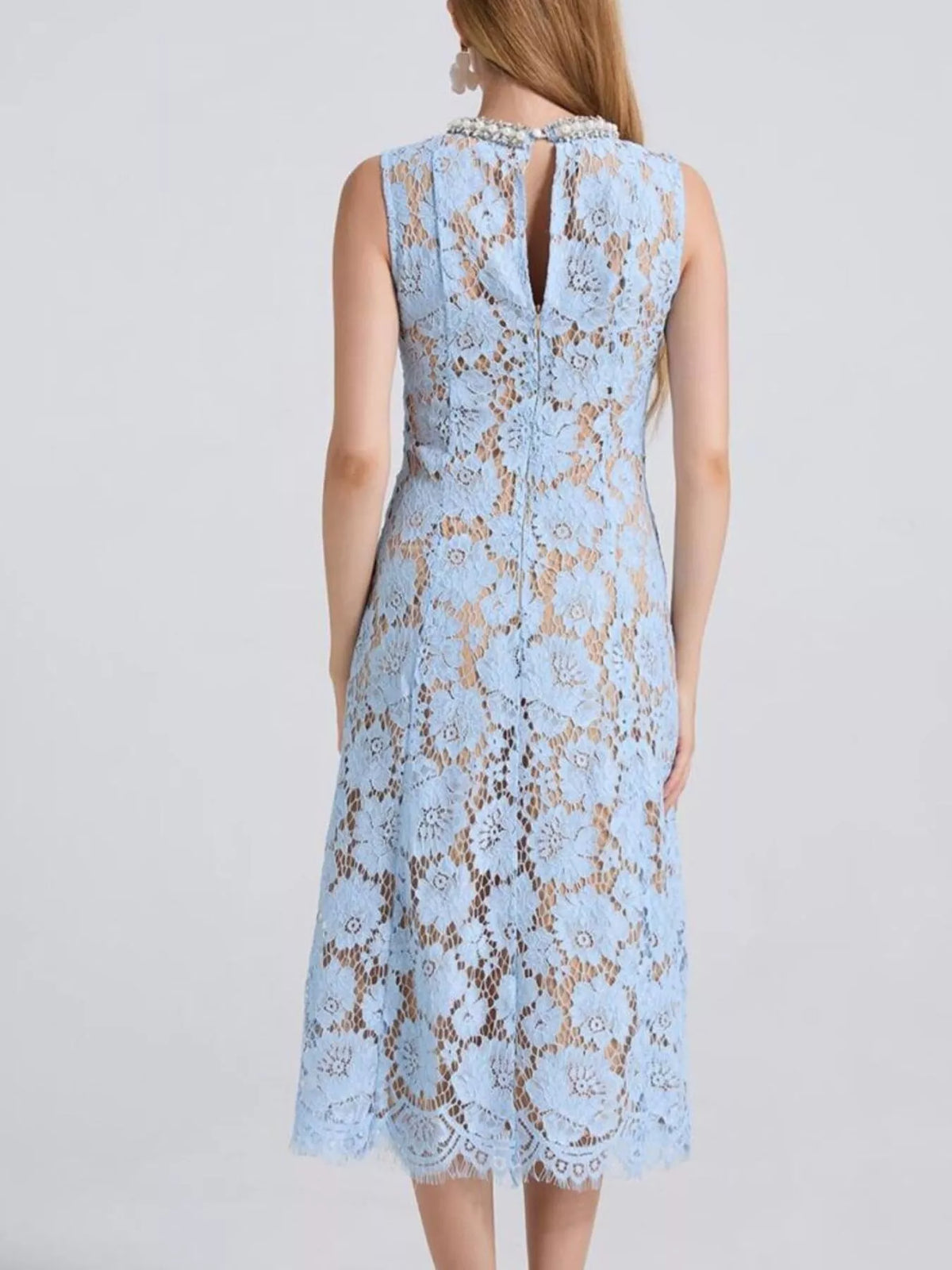 Pearl Neckline Sleeveless Lace Dress (10)
