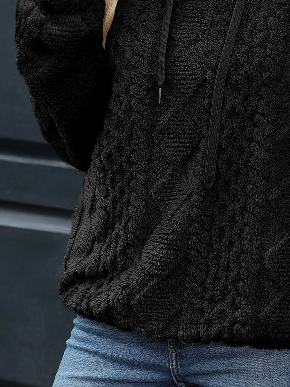 Drawstring Long Sleeve Plush Hoodie (11)
