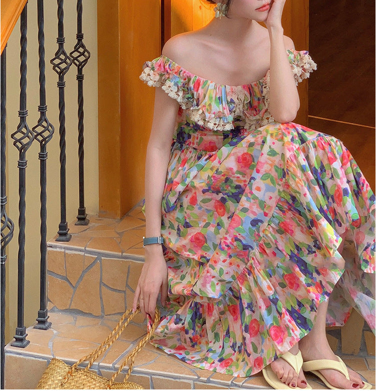 French Shoulder Print Dress photo 3