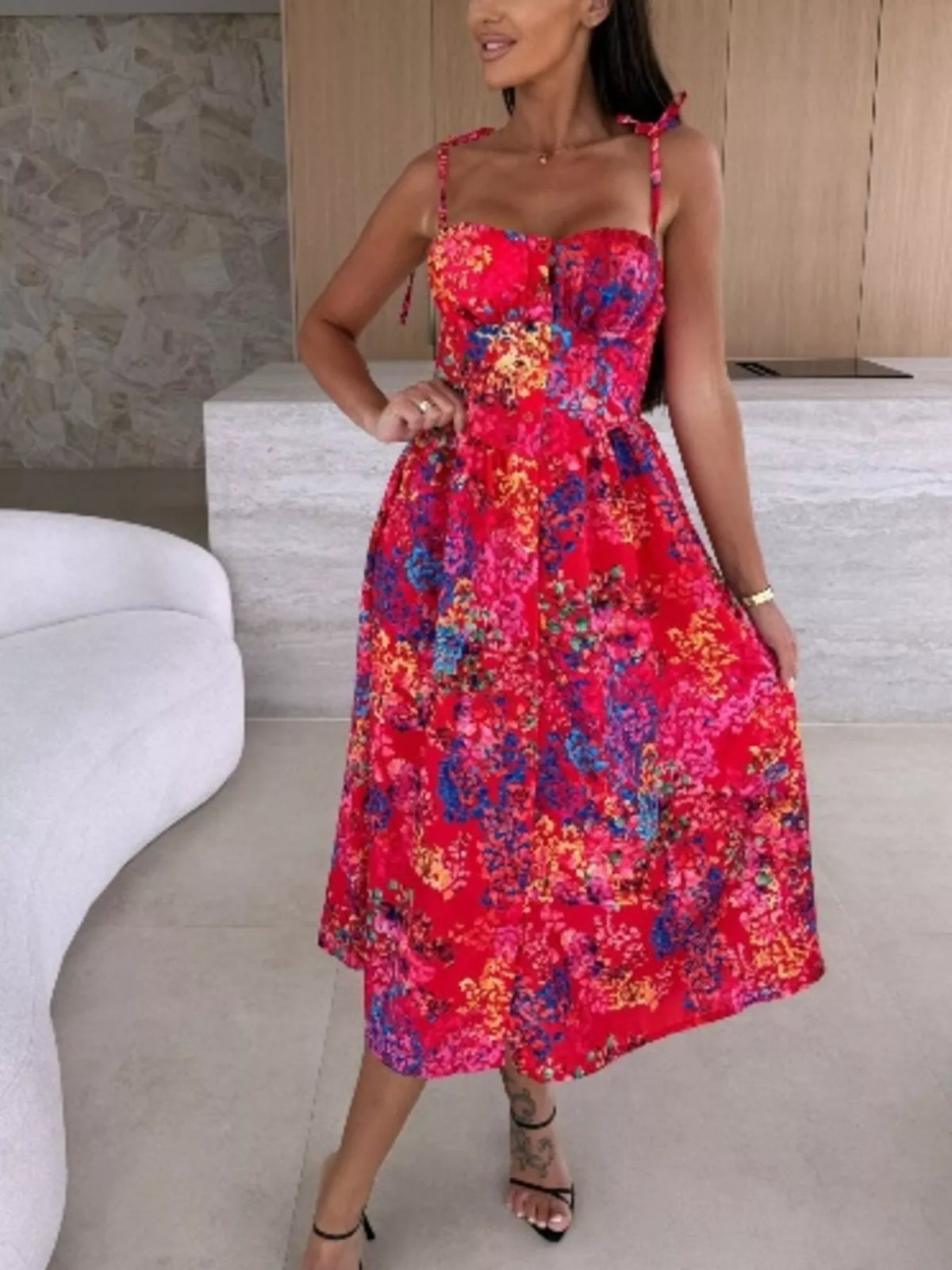 Printed Tie-strap Midi Dress (7)