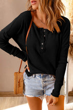 Full Size Half Button Drop Shoulder T-shirt (6)